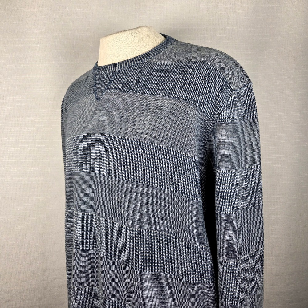Johnnie-O Blue Striped‎ Crewneck Sweater Men's XL Relaxed Fit Casual